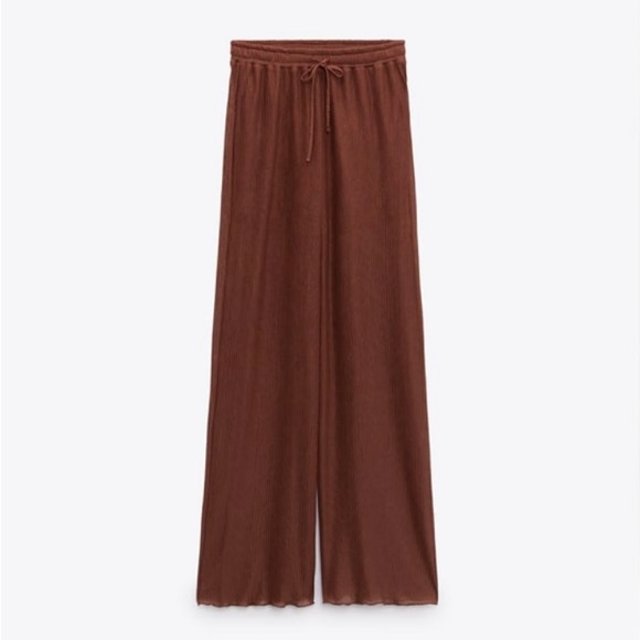 ZARA Brown Pleated Crop Top and Wide Leg Pants Set - Picture 4 of 4